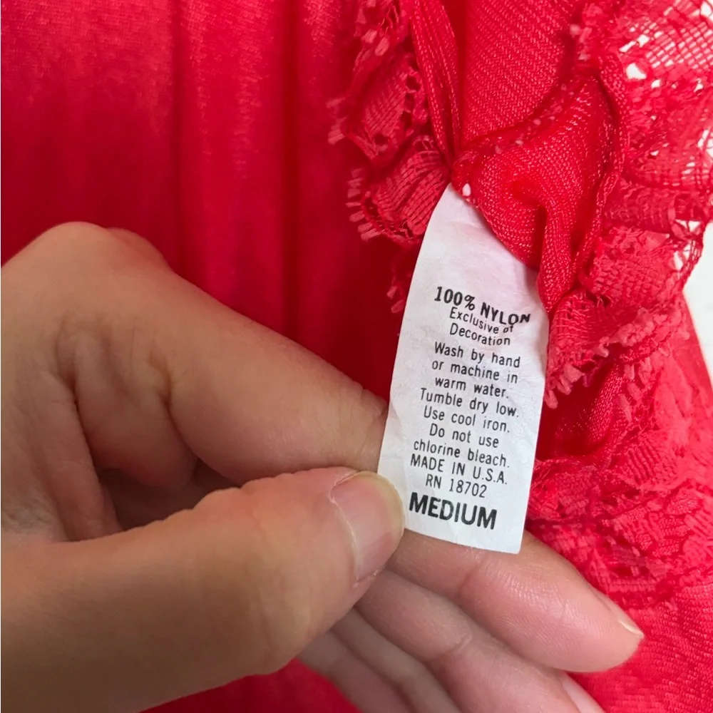 Vintage 70s Red Maxi Slip Dress Nightgown Ruffle Lace Empire Waist Dainty M - Picture 5 of 5